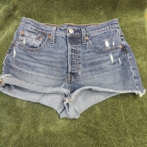 Levi's 501 Women Jean Distressed Premium  Shorts Size 28 Button Fly Denim ©
